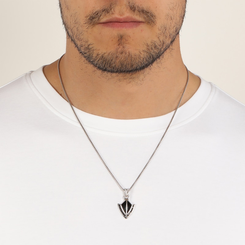 Main Image 6 of Men's Black Onyx & Black Spinel Arrowhead Necklace Sterling Silver 24&quot;