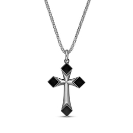 Men's Black Onyx Cross Necklace Sterling Silver 24"