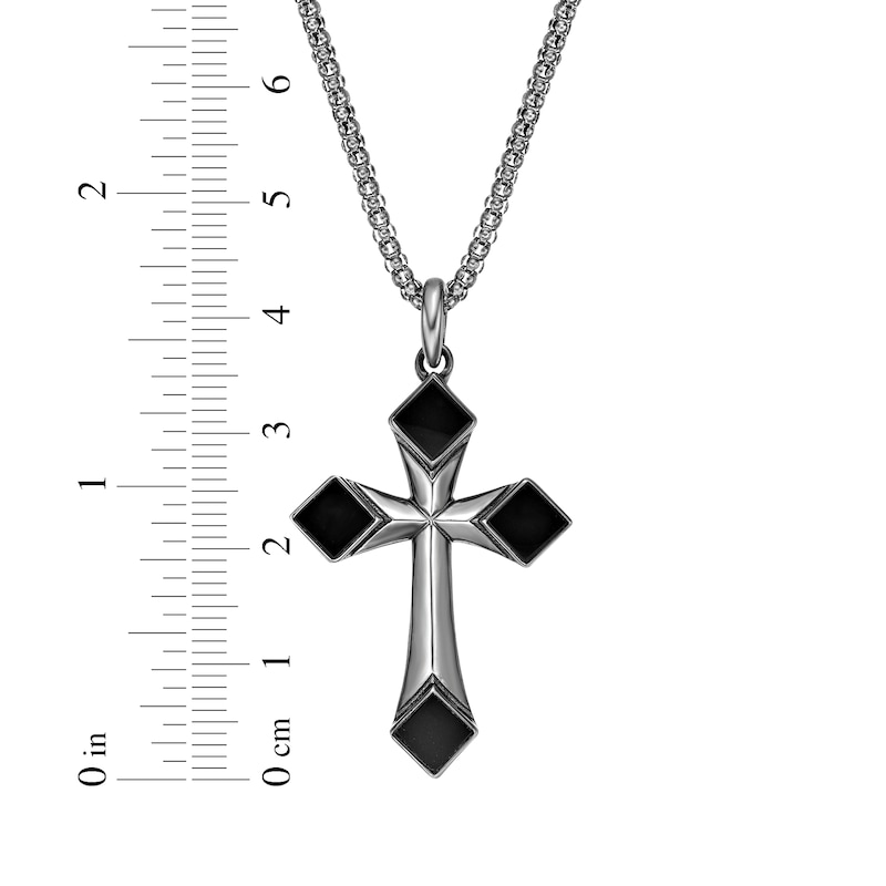 Main Image 5 of Men's Black Onyx Cross Necklace Sterling Silver 24&quot;