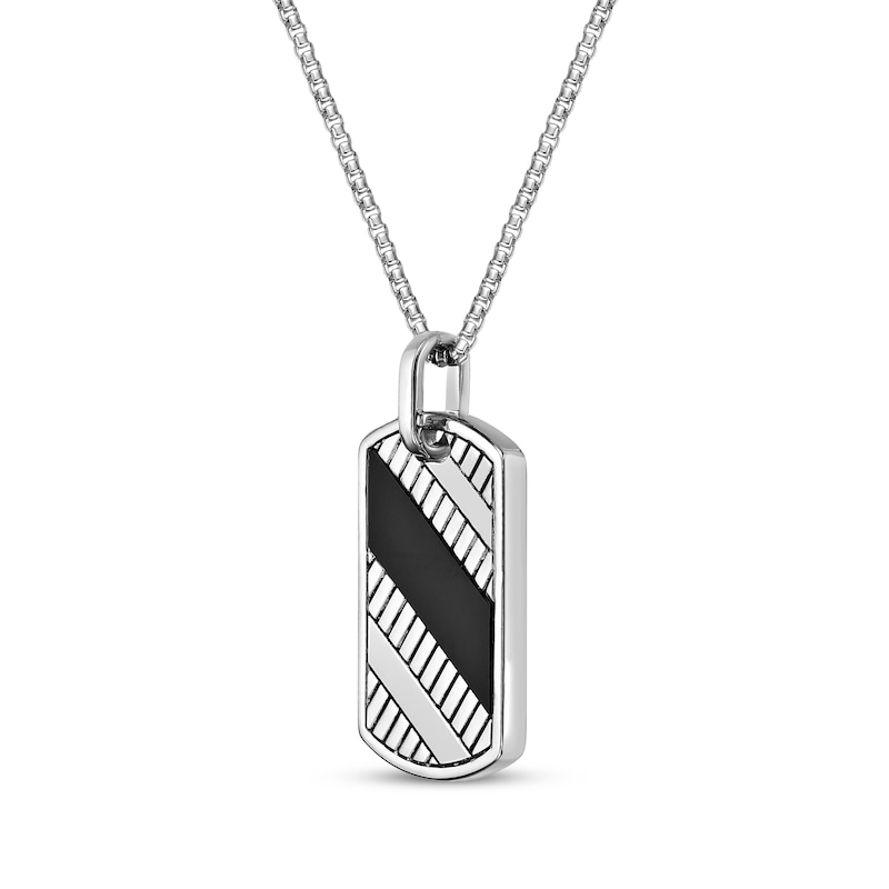 Main Image 2 of Men's Black Onyx Scored Dog Tag Necklace Sterling Silver 24&quot;