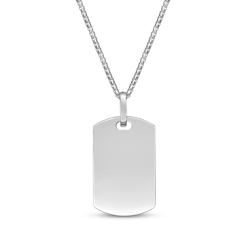 Main Image 3 of Men's Black Onyx Scored Dog Tag Necklace Sterling Silver 24&quot;