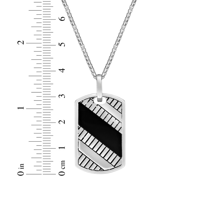 Main Image 6 of Men's Black Onyx Scored Dog Tag Necklace Sterling Silver 24&quot;