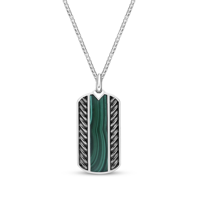 Main Image 1 of Men's Malachite Dog Tag Necklace Sterling Silver 24&quot;