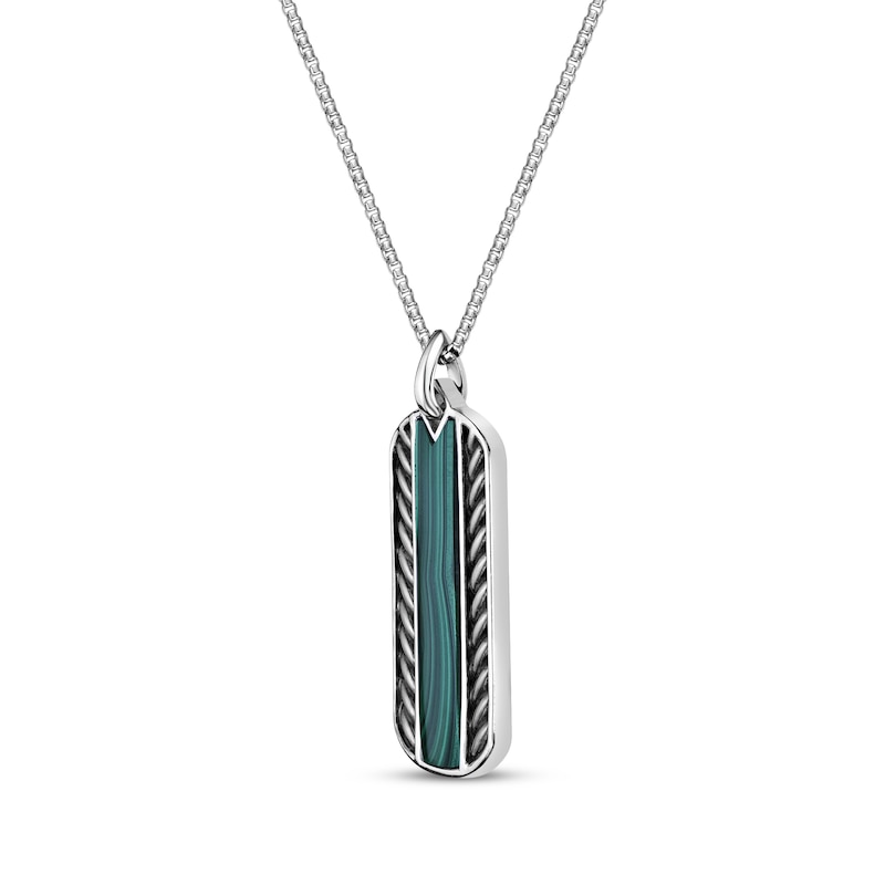 Main Image 2 of Men's Malachite Dog Tag Necklace Sterling Silver 24&quot;