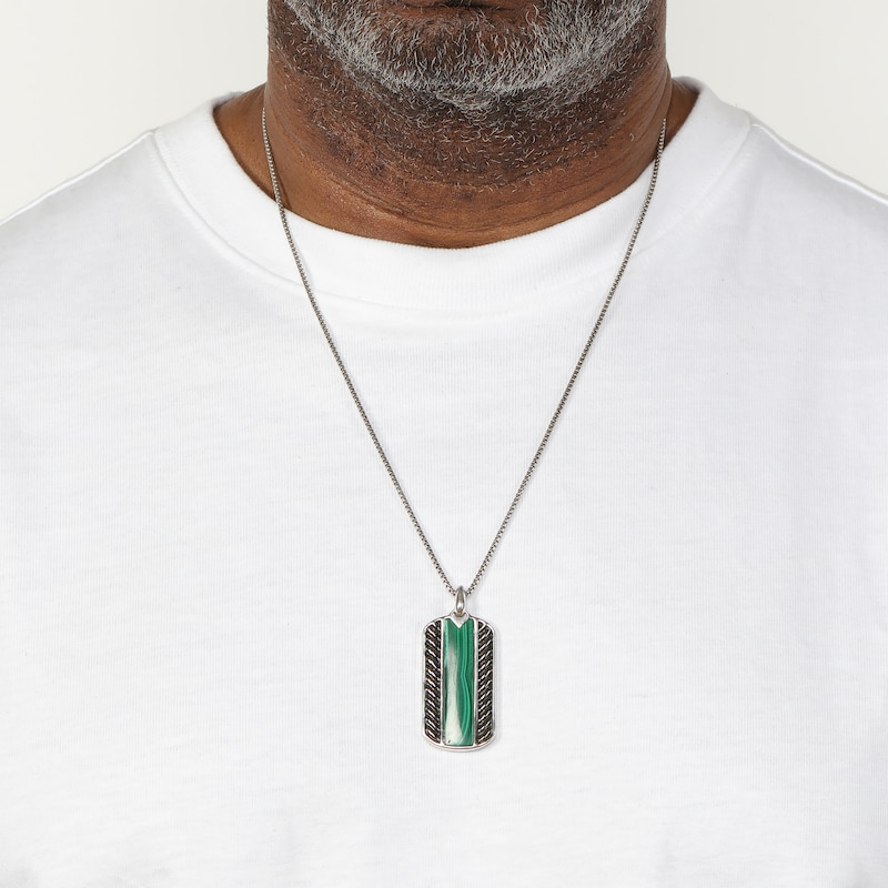 Main Image 5 of Men's Malachite Dog Tag Necklace Sterling Silver 24&quot;