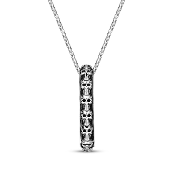 Men's Howlite Stacked Skulls Necklace Sterling Silver 24"