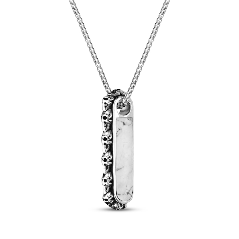 Main Image 2 of Men's Howlite Stacked Skulls Necklace Sterling Silver 24&quot;