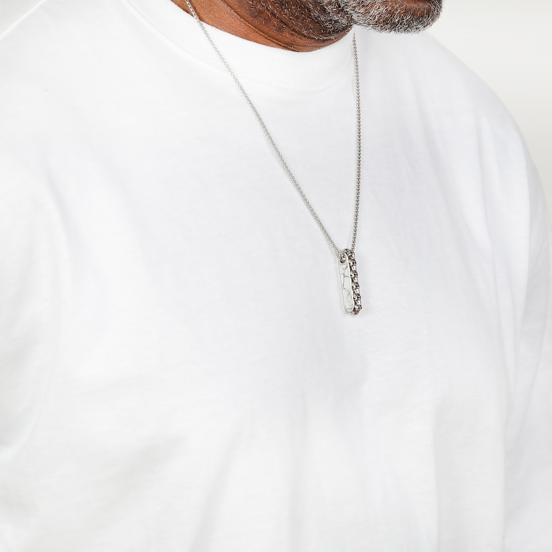 Main Image 5 of Men's Howlite Stacked Skulls Necklace Sterling Silver 24&quot;