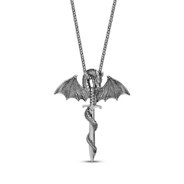 Men's Dragon & Sword Necklace Sterling Silver 24"