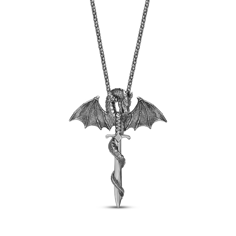 Main Image 1 of Men's Dragon & Sword Necklace Sterling Silver 24&quot;