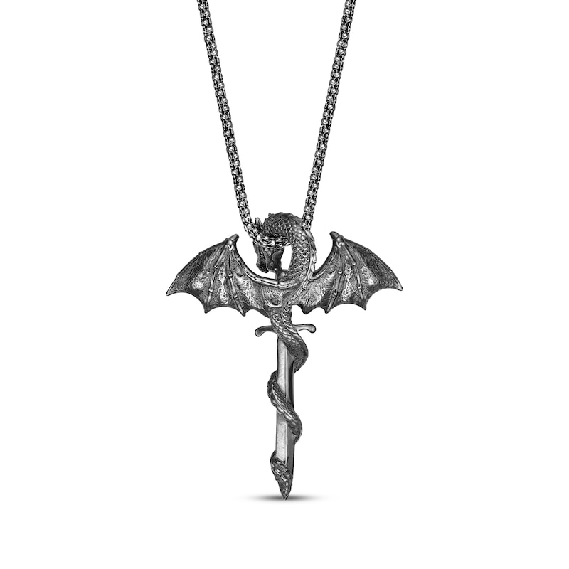 Main Image 3 of Men's Dragon & Sword Necklace Sterling Silver 24&quot;
