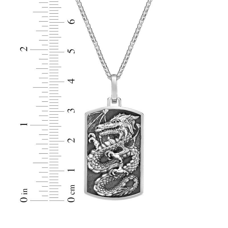 Main Image 7 of Men's Dragon Dog Tag Necklace Oxidized Sterling Silver 24&quot;