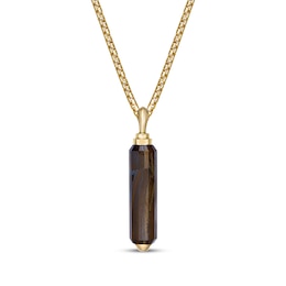 Men's Tiger's Eye Quartz Necklace 14K Yellow Gold-Plated Sterling Silver 24"