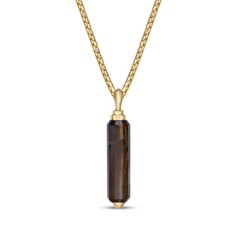 Main Image 1 of Men's Tiger's Eye Quartz Necklace 14K Yellow Gold-Plated Sterling Silver 24&quot;