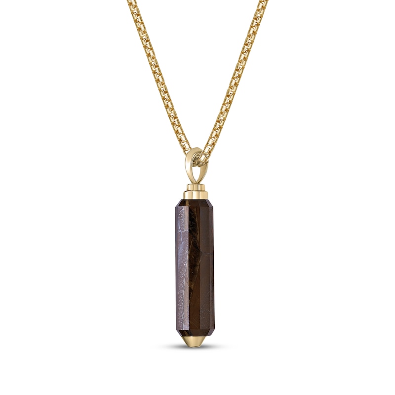Main Image 2 of Men's Tiger's Eye Quartz Necklace 14K Yellow Gold-Plated Sterling Silver 24&quot;