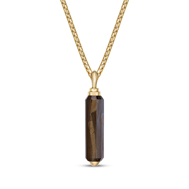 Main Image 3 of Men's Tiger's Eye Quartz Necklace 14K Yellow Gold-Plated Sterling Silver 24&quot;