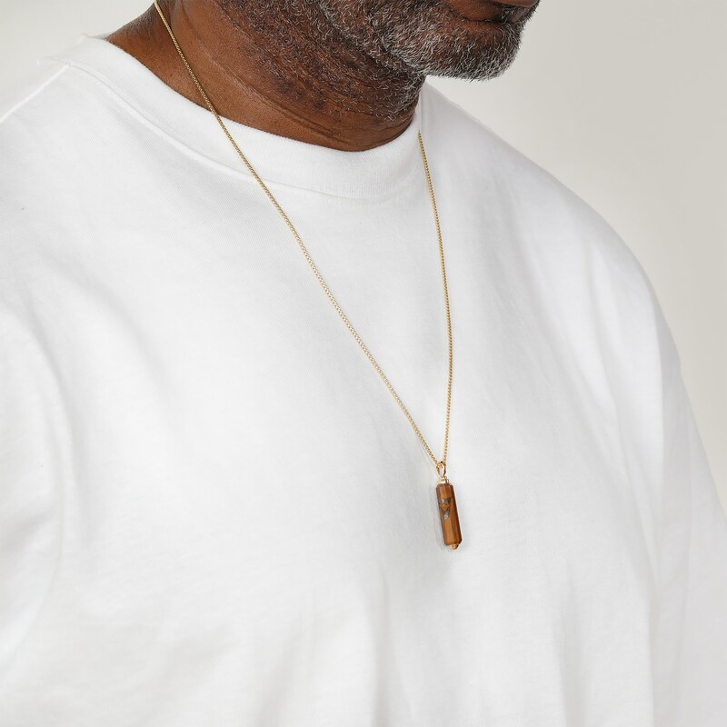 Main Image 5 of Men's Tiger's Eye Quartz Necklace 14K Yellow Gold-Plated Sterling Silver 24&quot;