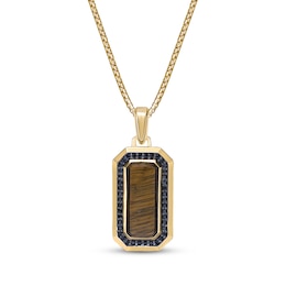 Men's Tiger's Eye Quartz, Black Spinel & Black Onyx Necklace 14K Yellow Gold-Plated Sterling Silver 24"