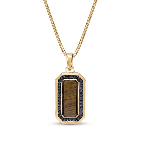 Men's Tiger's Eye Quartz, Black Spinel & Black Onyx Necklace 14K Yellow Gold-Plated Sterling Silver 24"