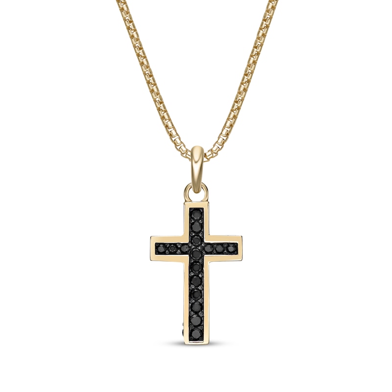 Main Image 3 of Men's Black Spinel Cross Necklace 14K Yellow Gold-Plated Sterling Silver 24&quot;