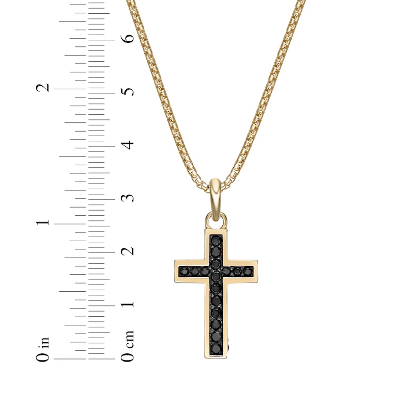 Men's Black Spinel Cross Necklace 14K Yellow Gold-Plated Sterling Silver 24"