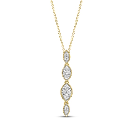 Multi-Diamond Marquise Drop Necklace 1/5 ct tw 10K Yellow Gold 18"