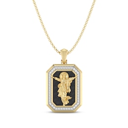 Men's White & Black Diamond Jesus Octagon Necklace 1/3 ct tw 10K Yellow Gold 22"