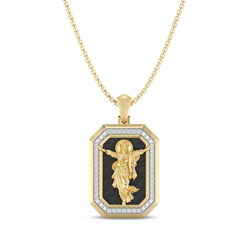 Main Image 1 of Men's White & Black Diamond Jesus Octagon Necklace 1/3 ct tw 10K Yellow Gold 22&quot;
