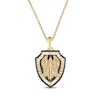 Thumbnail Image 0 of Men's Black Diamond Saint Michael Diamond-Cut Shield Necklace 3/8 ct tw 10K Yellow Gold 22"