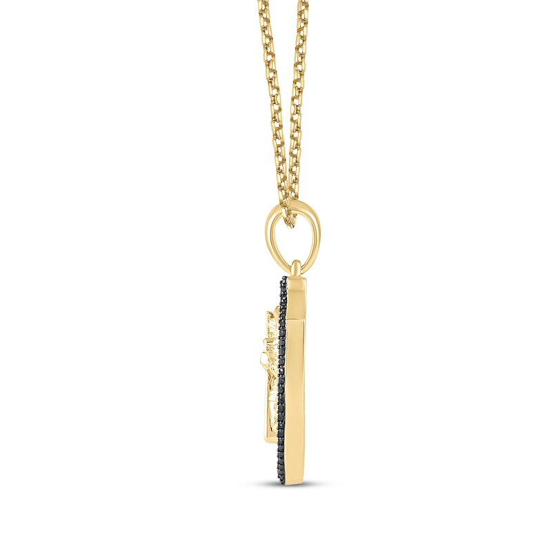 Men's Black Diamond Saint Michael Diamond-Cut Shield Necklace 3/8 ct tw 10K Yellow Gold 22"
