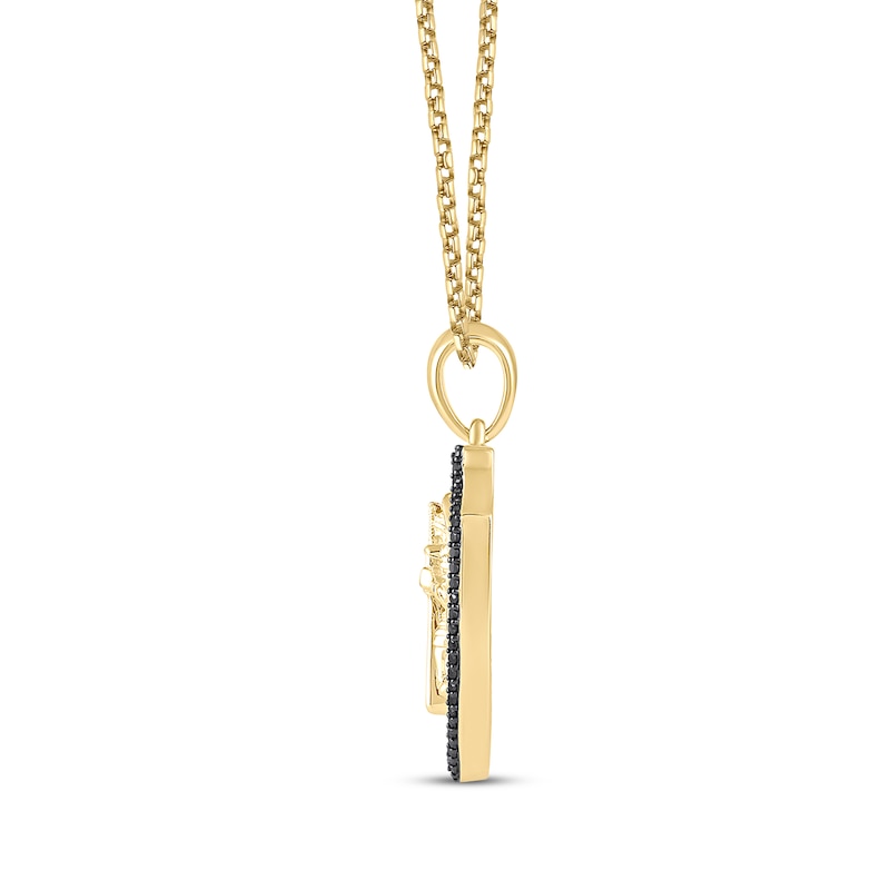 Main Image 2 of Men's Black Diamond Saint Michael Diamond-Cut Shield Necklace 3/8 ct tw 10K Yellow Gold 22&quot;