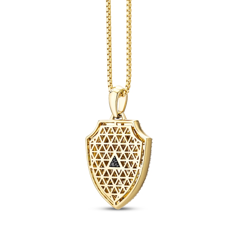 Main Image 3 of Men's Black Diamond Saint Michael Diamond-Cut Shield Necklace 3/8 ct tw 10K Yellow Gold 22&quot;
