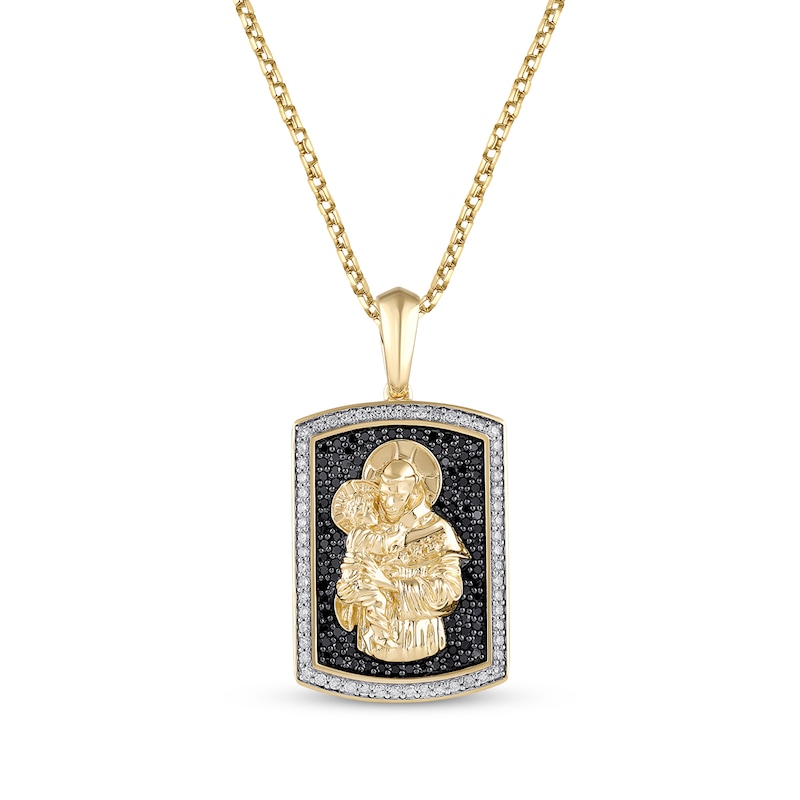 Main Image 1 of Men's Black & White Diamond Saint Anthony Necklace 5/8 ct tw 10K Yellow Gold 22&quot;
