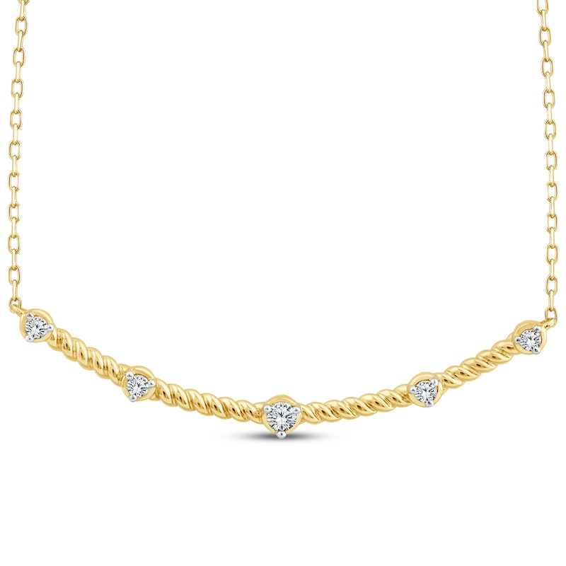 Threads of Love Diamond Station Smile Necklace 1/6 ct tw 10K Yellow Gold 19.75"