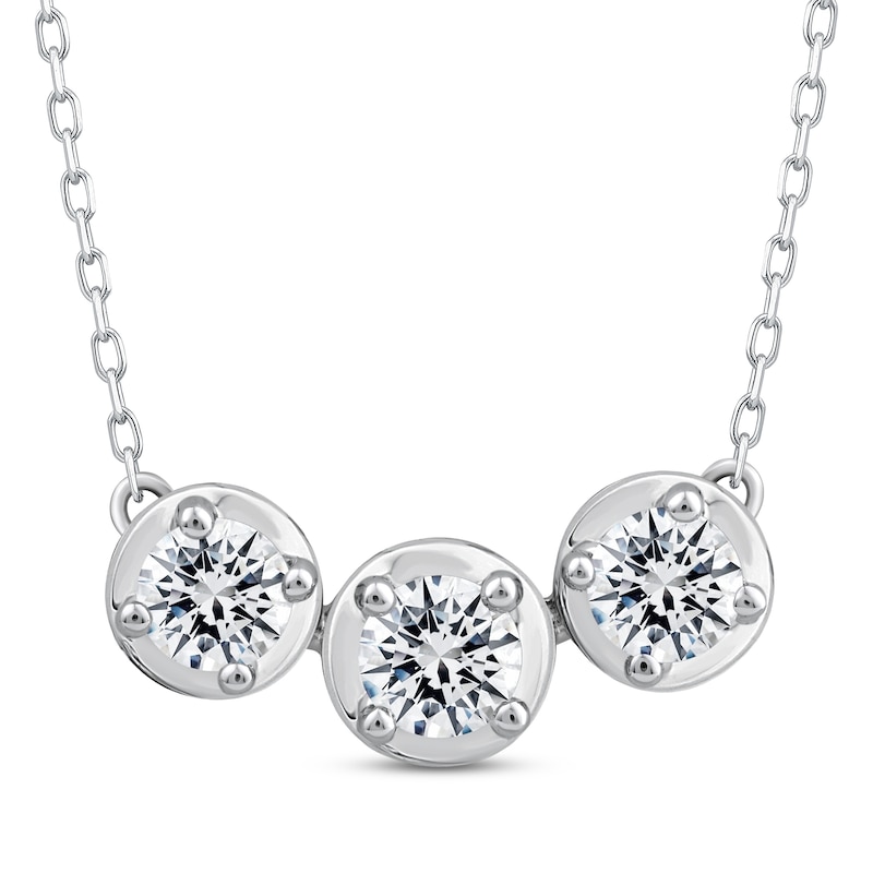 Main Image 1 of Memories, Moments, Magic Diamond Three-Stone Necklace 1 ct tw 10K White Gold 18.75&quot;