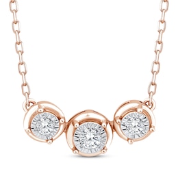 Memories, Moments, Magic Diamond Three-Stone Necklace 1/6 ct tw 10K Rose Gold 18"