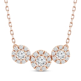 Memories, Moments, Magic Diamond Three-Stone Halo Necklace 1/2 ct tw 10K Rose Gold 18.75"