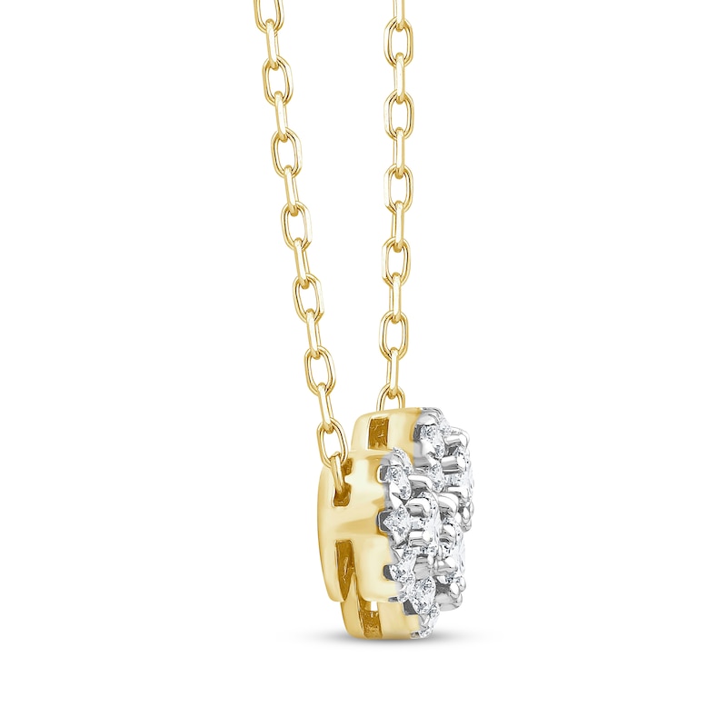Main Image 2 of Memories, Moments, Magic Diamond Three-Stone Halo Necklace 1/2 ct tw 10K Yellow Gold 18.75&quot;