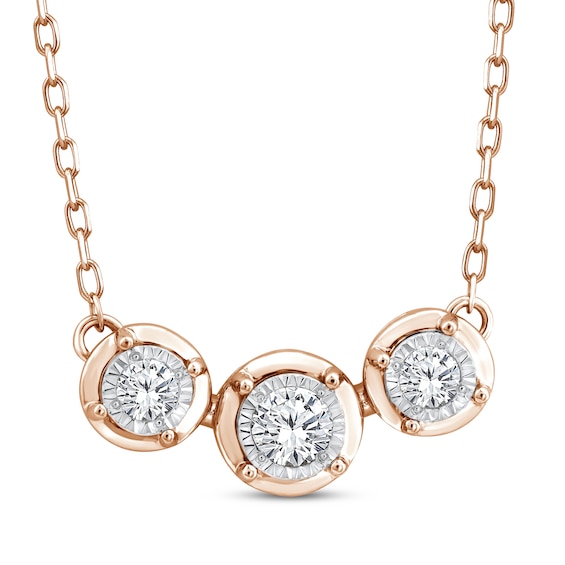 Memories Moments Magic Diamond Three-Stone Necklace 1/4 ct tw 10K Rose Gold 18.5"