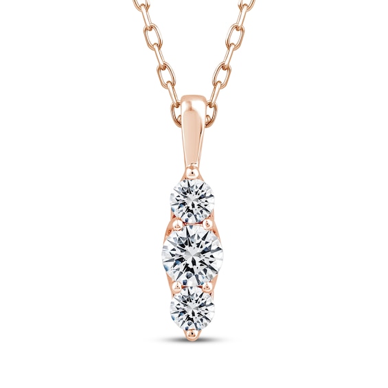 Memories Moments Magic Diamond Three-Stone Vertical Necklace 1/3 ct tw 10K Rose Gold 18"