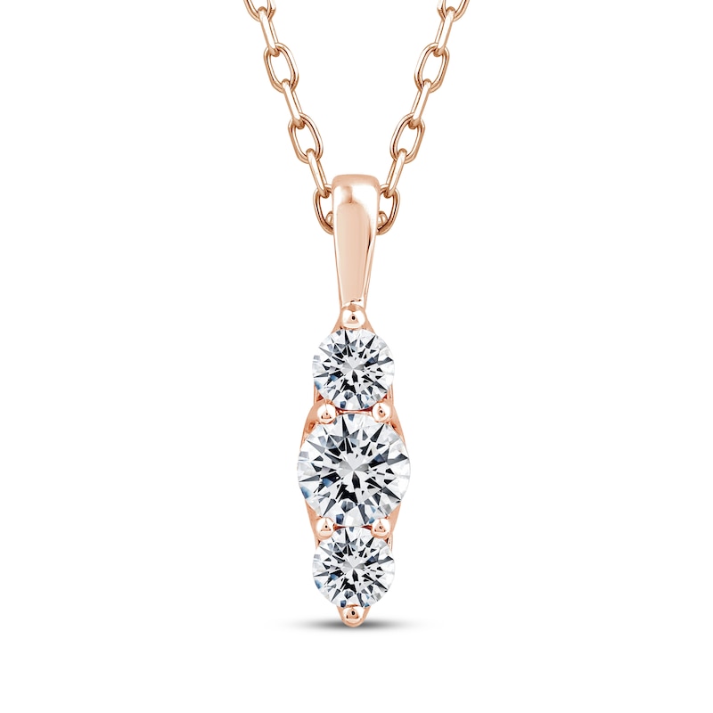 Main Image 1 of Memories Moments Magic Diamond Three-Stone Vertical Necklace 1/3 ct tw 10K Rose Gold 18&quot;
