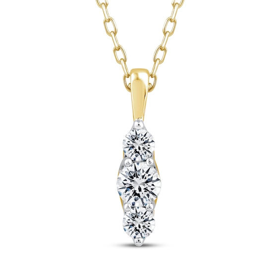 Memories Moments Magic Diamond Three-Stone Vertical Necklace 1/3 ct tw 10K Yellow Gold 18"