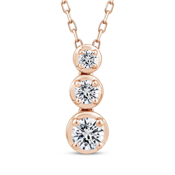 Memories Moments Magic Diamond Three-Stone Vertical Necklace 1/4 ct tw 10K Rose Gold 18"