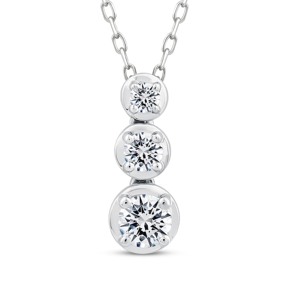 Memories Moments Magic Diamond Three-Stone Vertical Necklace 1/4 ct tw 10K White Gold 18"