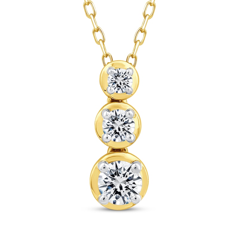Main Image 1 of Memories Moments Magic Diamond Three-Stone Vertical Necklace 1/4 ct tw 10K Yellow Gold 18&quot;