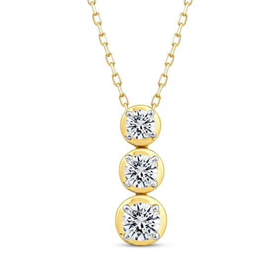 Memories Moments Magic Diamond Three-Stone Vertical Necklace 1 ct tw 10K Yellow Gold 18"