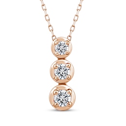 Memories Moments Magic Diamond Three-Stone Vertical Necklace 1/2 ct tw 10K Rose Gold 18"