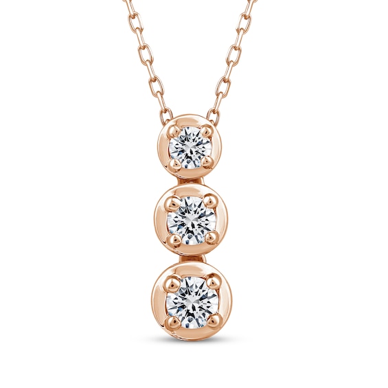 Memories Moments Magic Diamond Three-Stone Vertical Necklace 1/2 ct tw 10K Rose Gold 18"