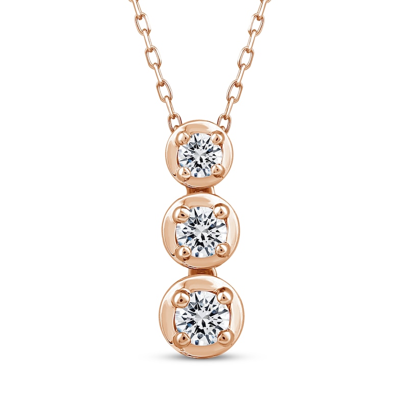Main Image 1 of Memories Moments Magic Diamond Three-Stone Vertical Necklace 1/2 ct tw 10K Rose Gold 18&quot;