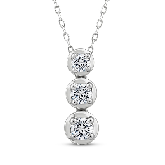 Memories Moments Magic Diamond Three-Stone Vertical Necklace 1/2 ct tw 10K White Gold 18"